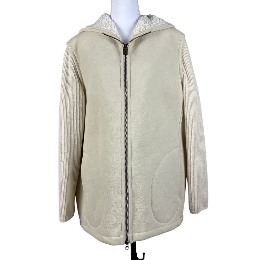 Blue Willis Denmark Hooded Knit Jacket Womens L Cream Full Zip Minimalist